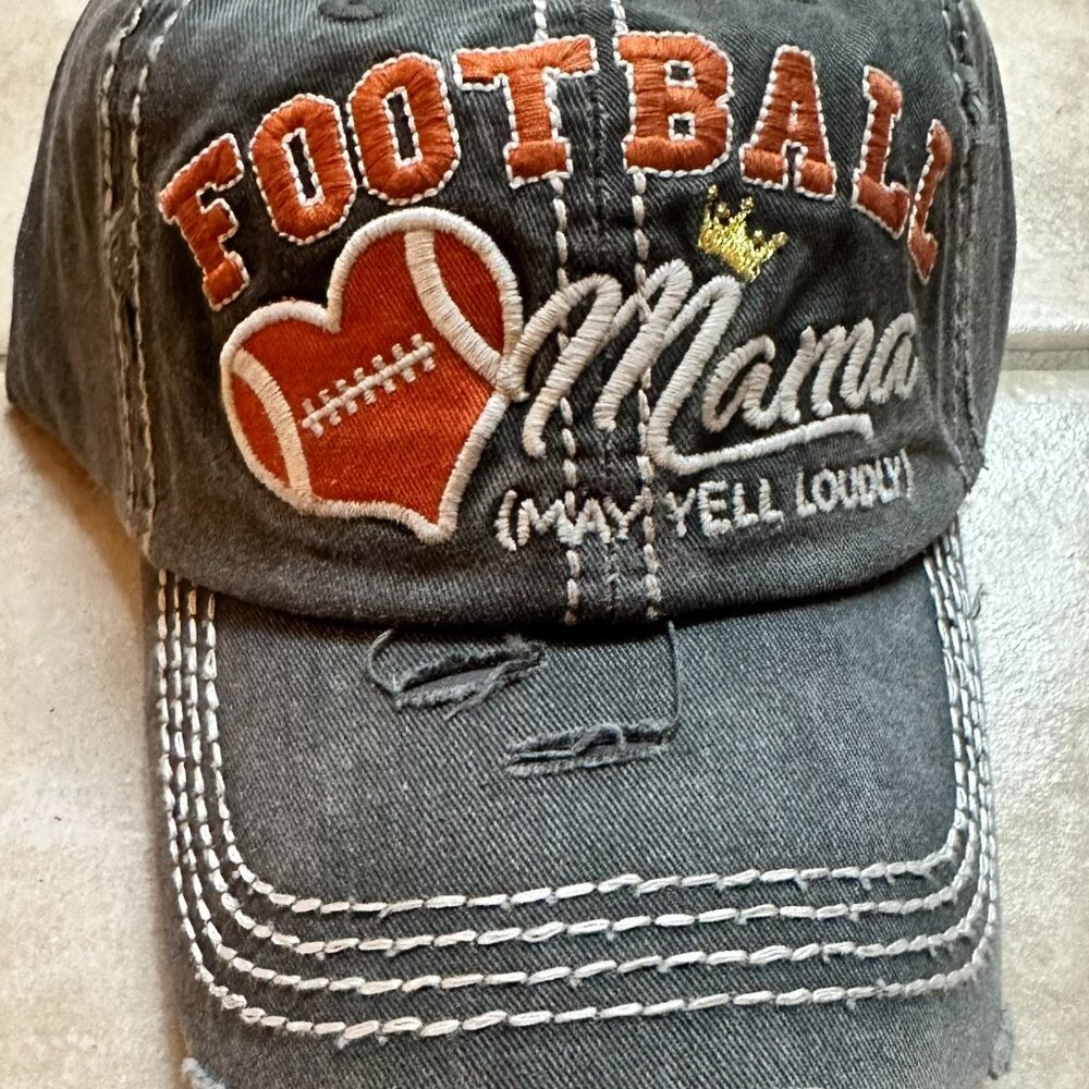 NWT KBETHOS Distressed Football Mama May yell loudly Baseball Cap